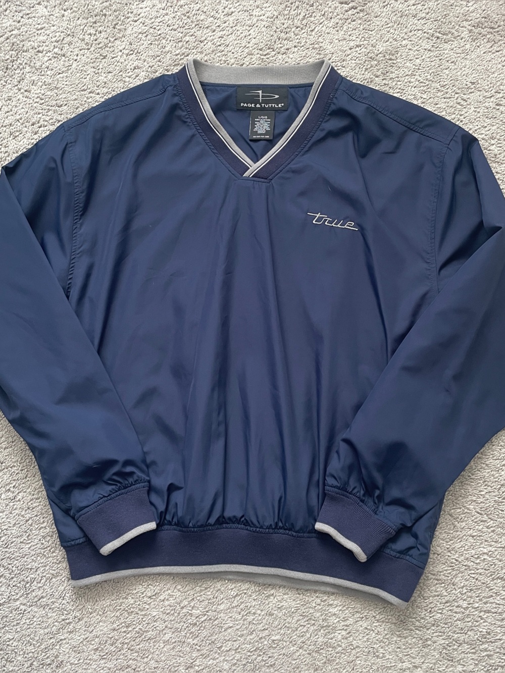 Page & Tuttle True Golf Windshirt Pullover Mens L Blue Lightweight Logo V-Neck